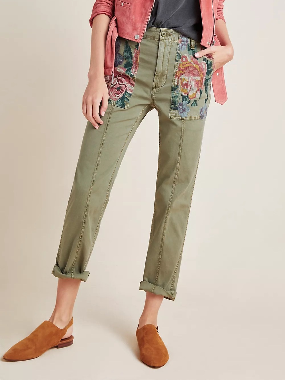 Anthropologie Relaxed Embroidered Trousers